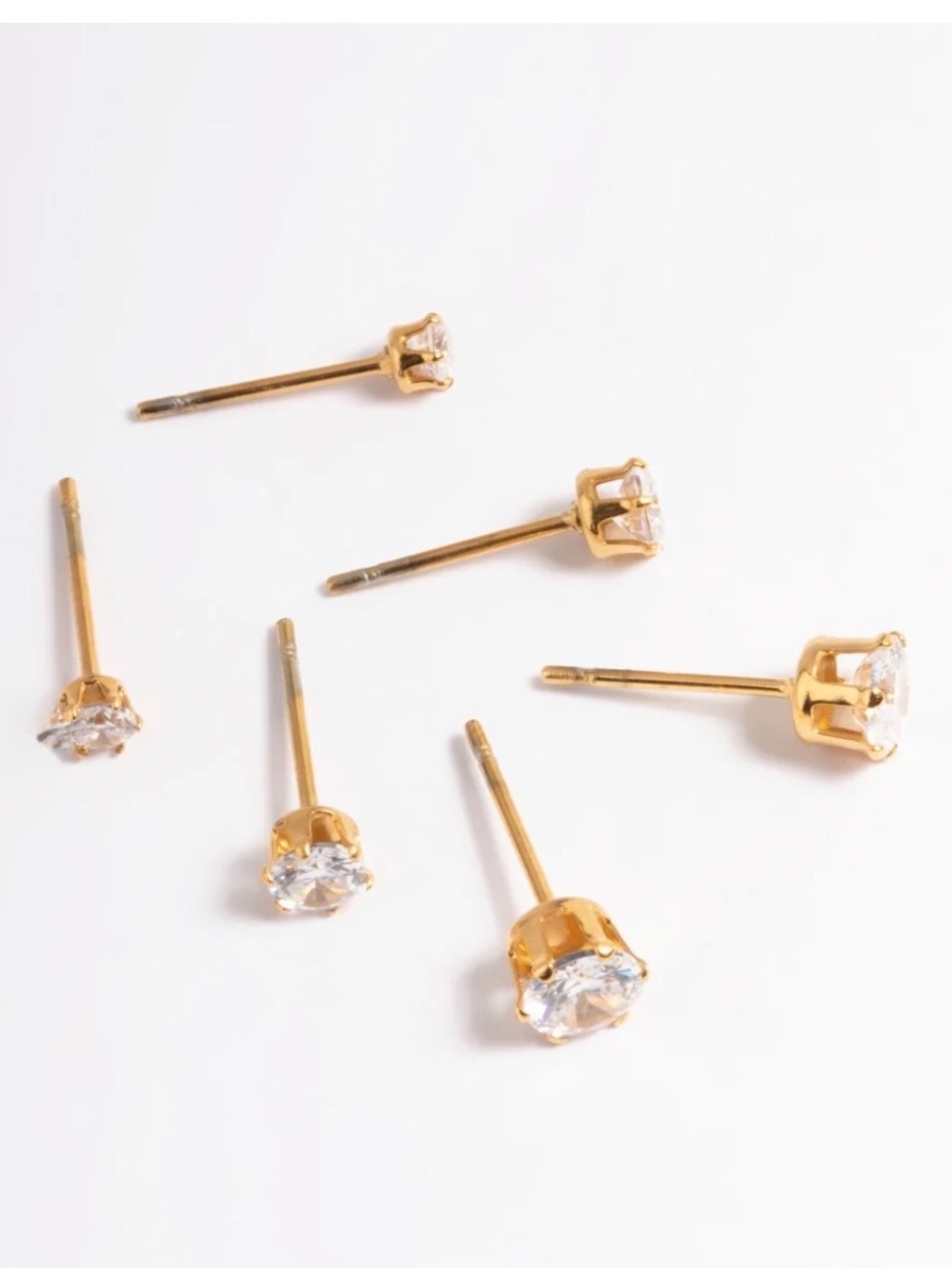 Waterproof Gold Plated Stainless Steel Cubic Zircconia Stud Earring Pack Flat Ba